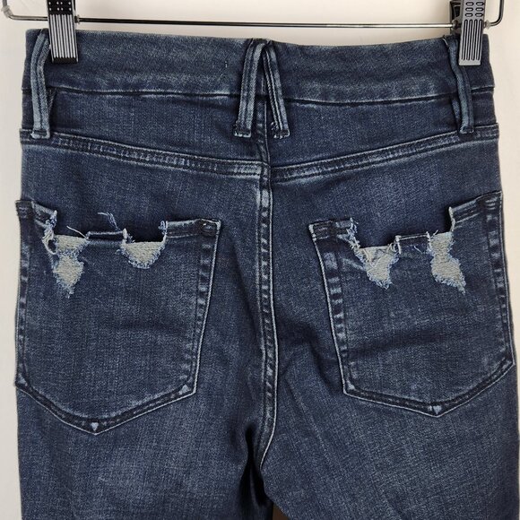 Good American Good Waist Crop Skinny Jeans Distressed Ripped Knees sz 2/26 - Picture 4 of 12